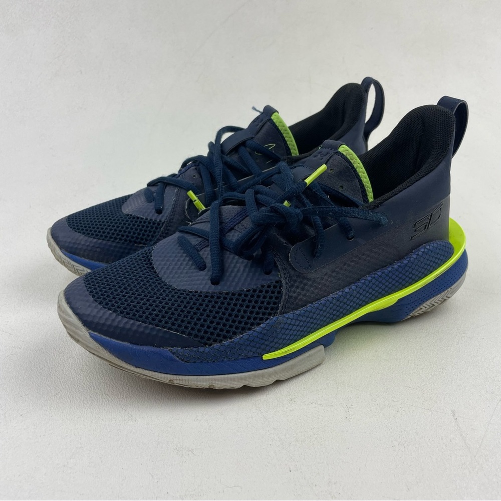Under Armour Youth 6Y Curry 7 Lace Up Basketball Shoes Sneakers Blue